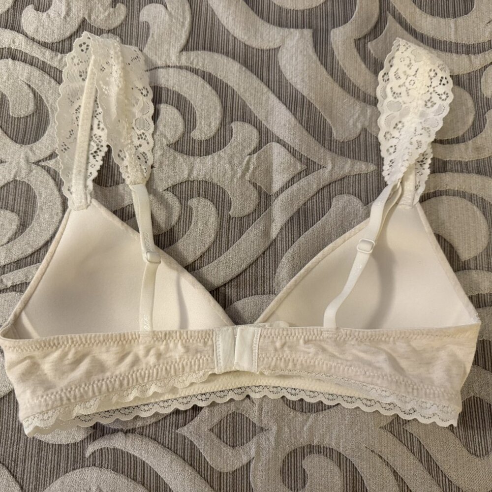 Aerie Real Happy Wireless Lightly Lined Bra Cream 32A Lace Adjustable Straps - Picture 3 of 7